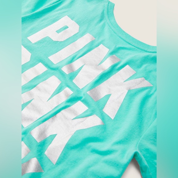 VS Pink 2-Piece SET Teal Ice Foil Relaxed Joggers & Teal Ice Foil Perfect Tee - Picture 8 of 15